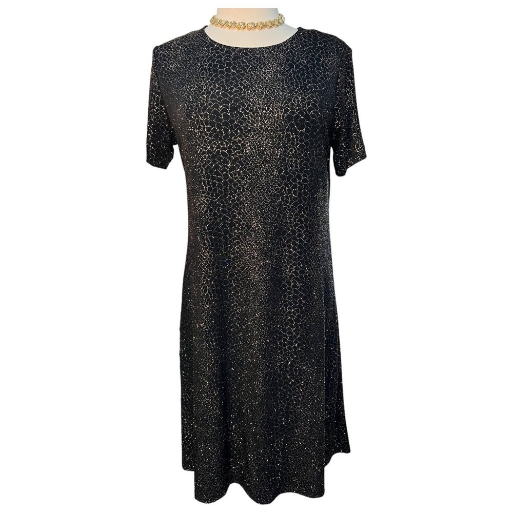 Sparkly black and metallic copper glitter dress